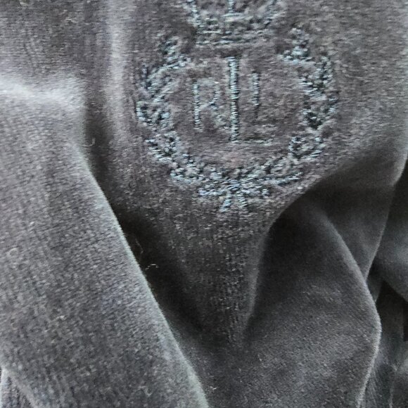 RALPH LAUREN Womens Full Zip Hoodie Track Jacket Dark Blue Velour Crest Large - Picture 8 of 9